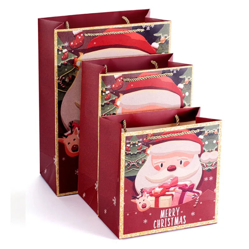 Santa print gift boxes and gift bags