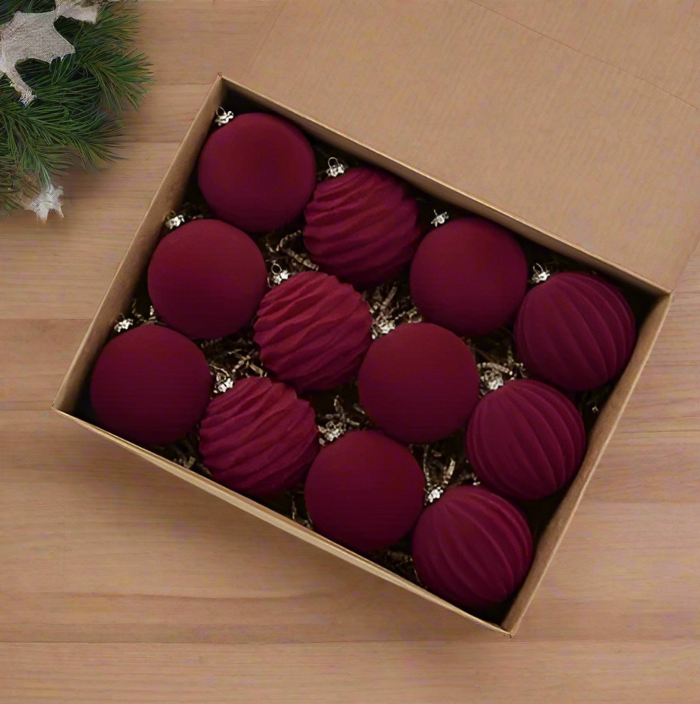 maroon velvet bauble set